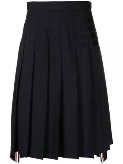 4 Bar Logo Plain Weave Wool Pleated Skirt Navy - THOM BROWNE - BALAAN 2