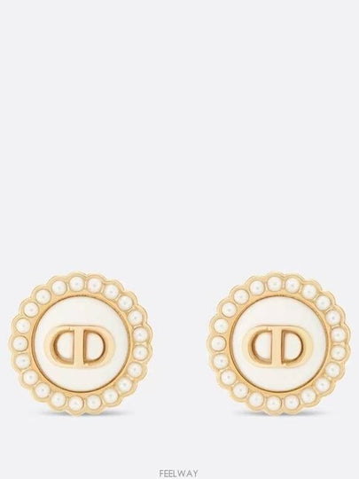 Petit CD Baroque Stud Earrings Latte Glass - DIOR - BALAAN 2