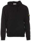 Logo Patch Cotton Fleece Hoodie Black - STONE ISLAND - BALAAN 2