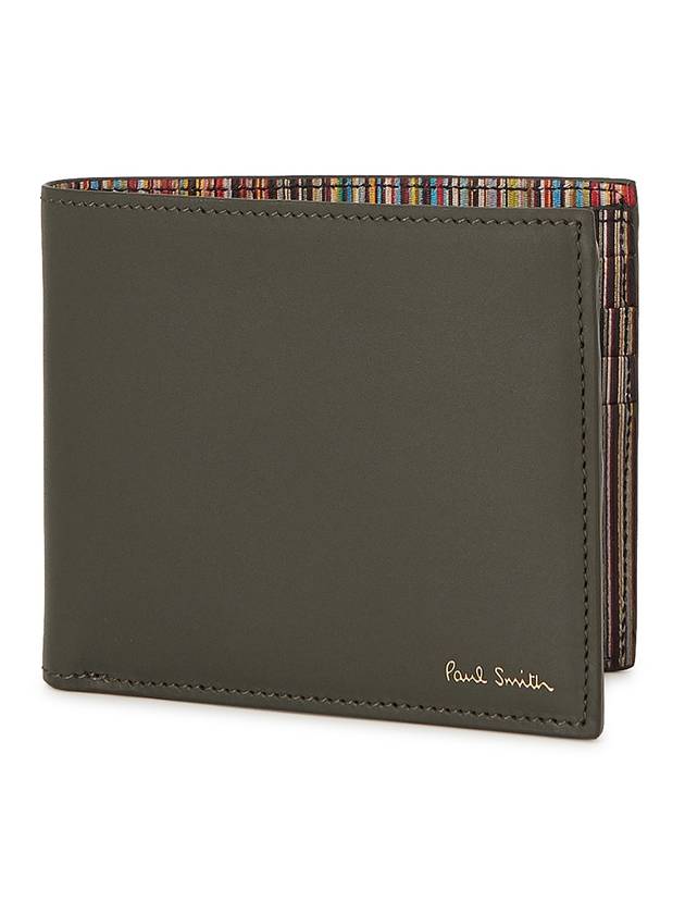 Men's Logo Signature Stripe Leather Half Wallet Khaki - PAUL SMITH - BALAAN 1