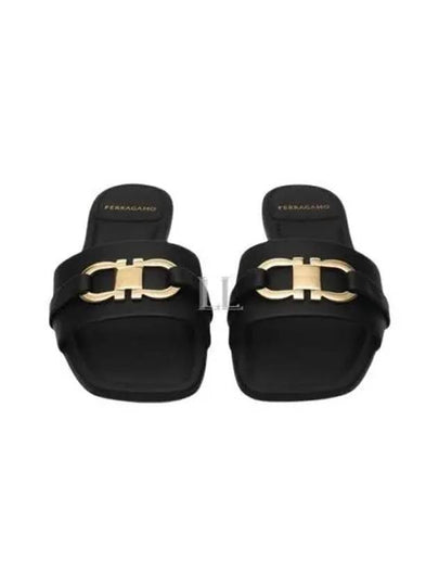 Gancini Ornament Flat Slide Black - SALVATORE FERRAGAMO - BALAAN 2