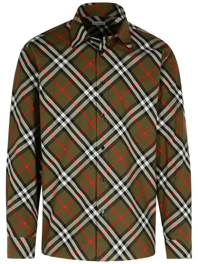 Check Cotton Long Sleeve Shirt Green - BURBERRY - BALAAN 2