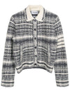 Tartan 4 Bar Polo Collar Merino Mohair Bomber Jacket Gray - THOM BROWNE - BALAAN 2