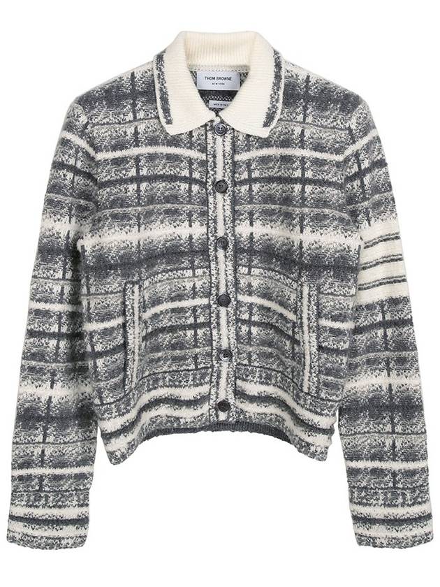 Tartan Check 4 Bar Cardigan Grey - THOM BROWNE - BALAAN 2