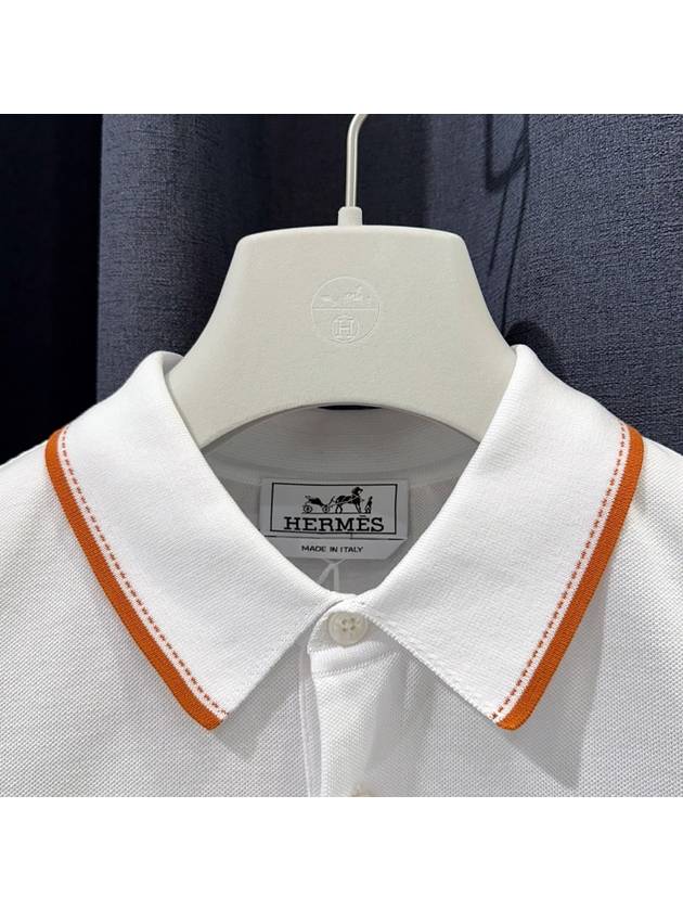 Men Piqures sellier Cotton Polo Shirt White - HERMES - BALAAN 7