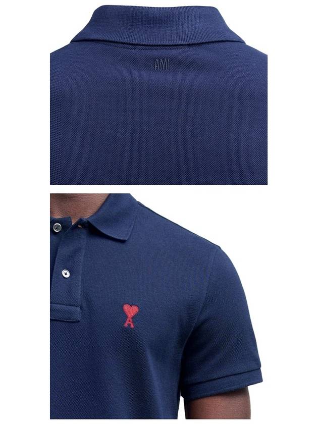 Heart Logo Polo Shirt Navy - AMI - BALAAN 6