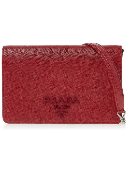 Saffiano Leather Metal Chain Mini Shoulder Bag Red - PRADA - BALAAN 1