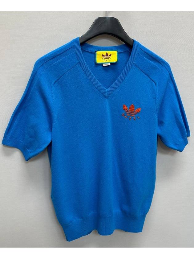 Adidas Trefoil logo V neck wool knit short sleeves - GUCCI - BALAAN 2