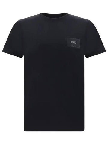 Embroidered Logo Jersey Cotton Short Sleeve T-Shirt Black - FENDI - BALAAN 1