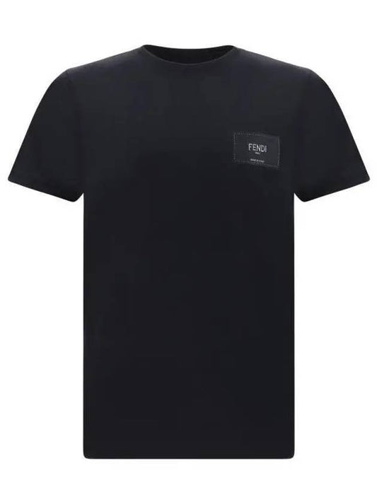 Embroidered Logo Jersey Cotton Short Sleeve T-Shirt Black - FENDI - BALAAN 1