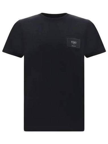 Embroidered Logo Jersey Cotton Short Sleeve T-Shirt Black - FENDI - BALAAN 1