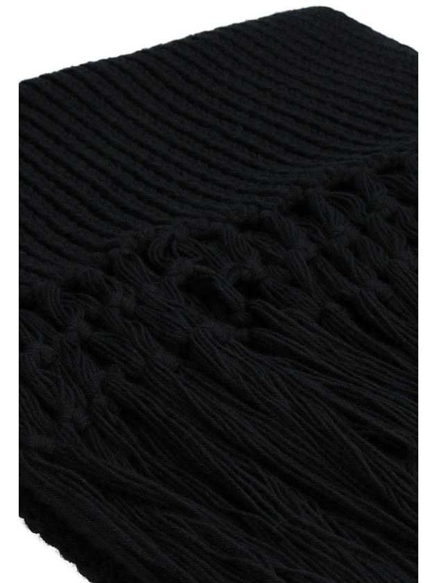 Wool Fringe Muffler Black - SAINT LAURENT - BALAAN 3