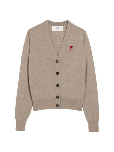 Heart Logo Wool Cardigan Light Beige - AMI - BALAAN 1