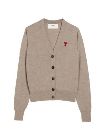 Heart Logo Wool Cardigan Light Beige - AMI - BALAAN 1