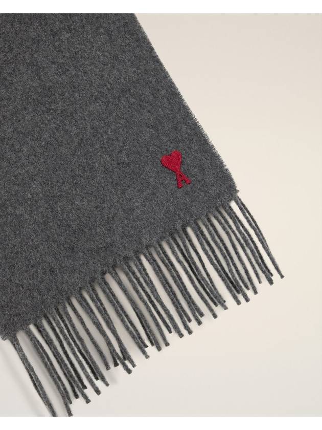 Small Heart Logo Wool Scarf Dark Grey - AMI - BALAAN 3