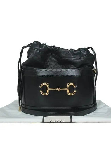 602118 Black leather 1955 Horsebit bucket shoulder bag and crossbag - GUCCI - BALAAN 1