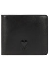 Heart Logo Bi Fold Leather Half Wallet Black - AMI - BALAAN 2