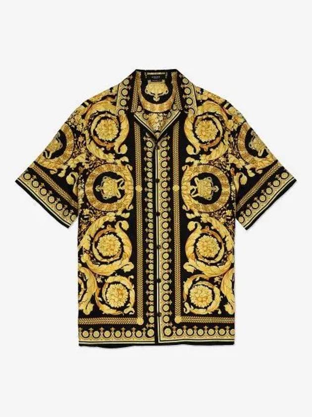 Baroque Print Silk Short Sleeve Shirt Black Gold - VERSACE - BALAAN 2