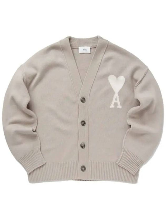 De Coeur Logo Wool Cardigan Light Beige - AMI - BALAAN 2