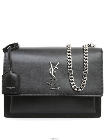 Sunset bag monogram chain medium black silver engraving 442906 - SAINT LAURENT - BALAAN 1