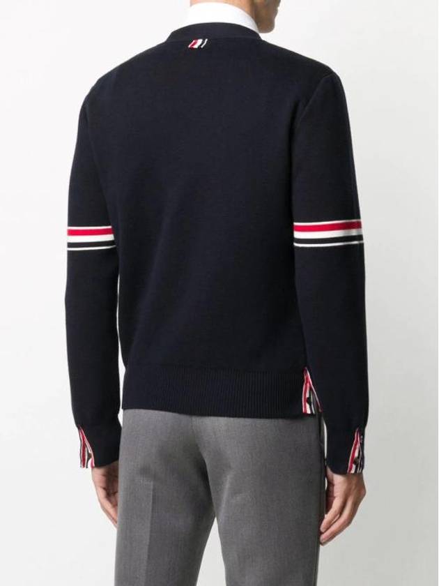 Milano Stitch Sprite Armband Cotton V-neck Cardigan Navy - THOM BROWNE - BALAAN 5