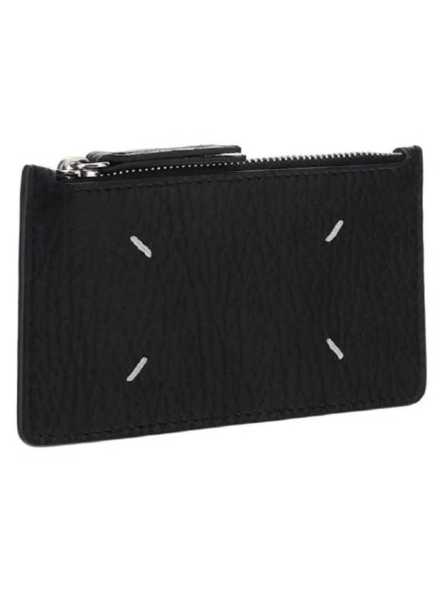 Pebble Leather Stitch Logo Zipper Card Wallet Black - MAISON MARGIELA - BALAAN 4