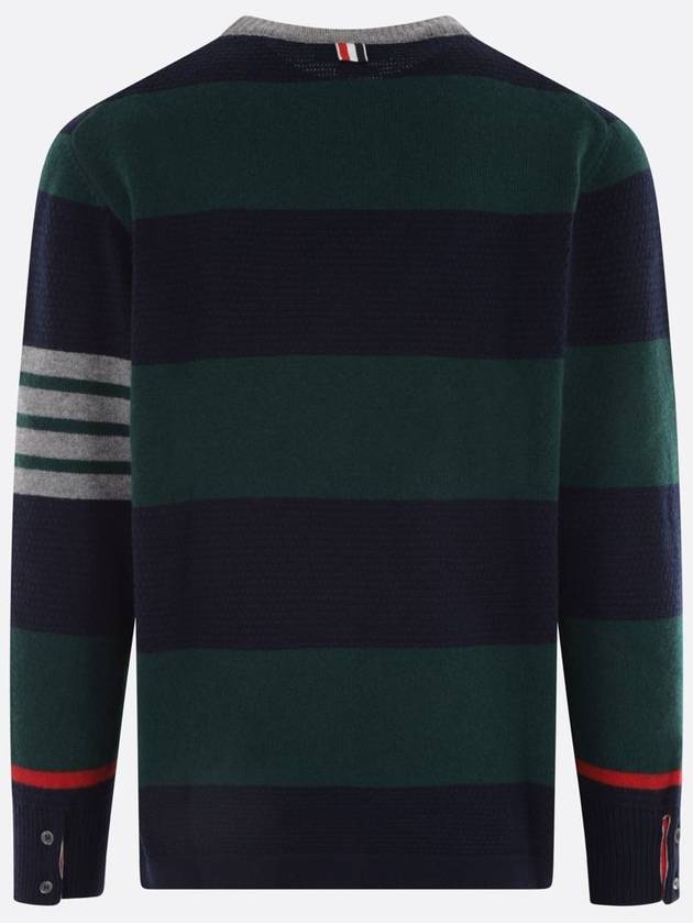 Rugby Stripe Merino 4 Bar Crew Neck Pullover Knit Top Green - THOM BROWNE - BALAAN 3