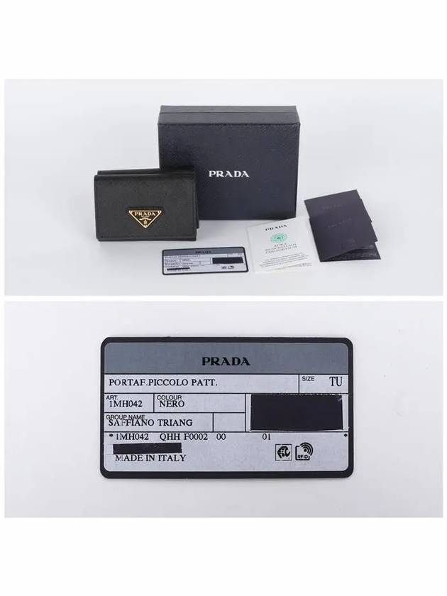 Women's Triangle Logo Saffiano Compact Half Wallet Black - PRADA - BALAAN 8