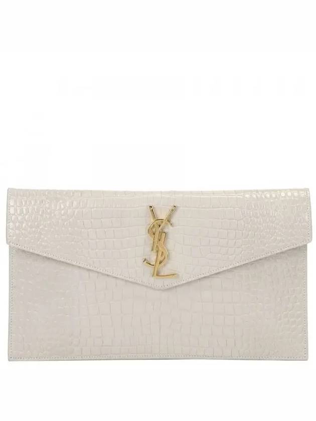 Crocodile Embossed Uptown Clutch Bag Blanc Vintage - SAINT LAURENT - BALAAN 2