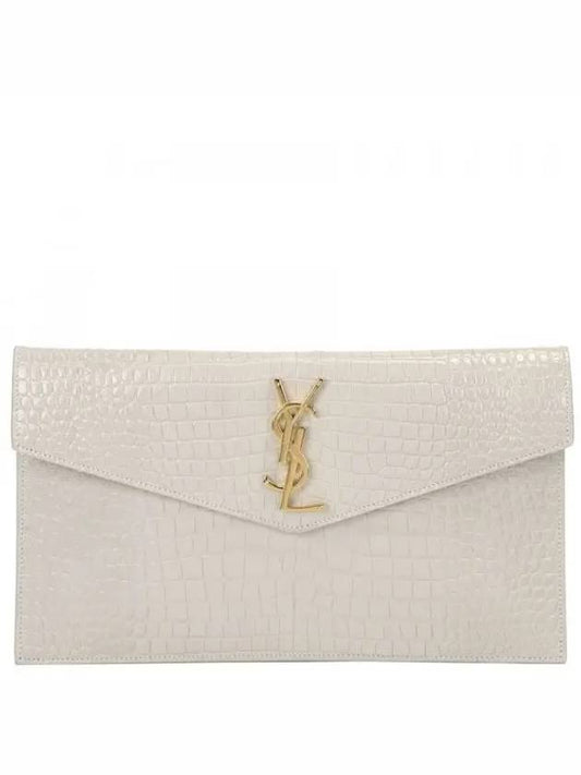 Crocodile Embossed Uptown Clutch Bag Blanc Vintage - SAINT LAURENT - BALAAN 2