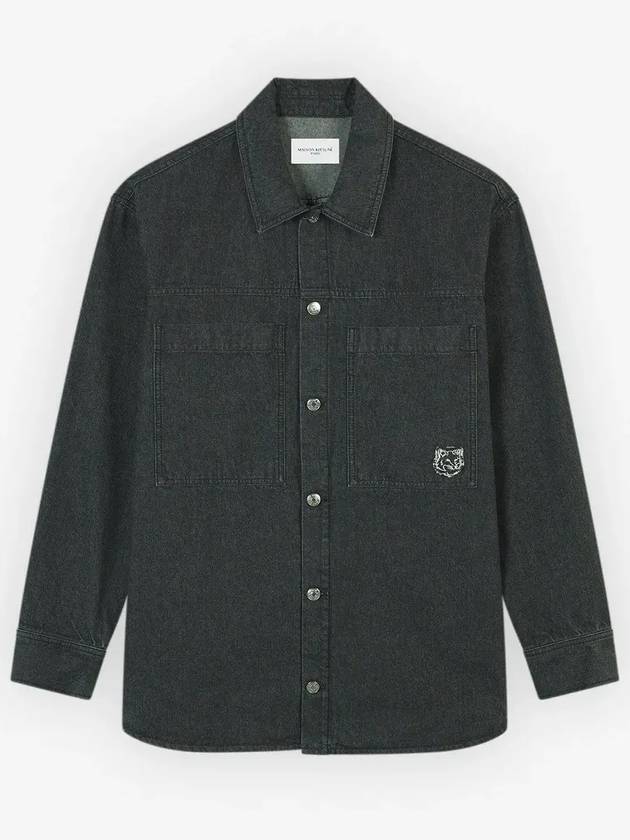 Fox Head Patch Washed Denim Workwear Over Long Sleeve Shirt Black - MAISON KITSUNE - BALAAN 2