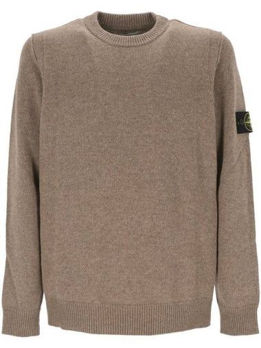 Logo Patch Lambswool Crewneck Knit Top Walnut - STONE ISLAND - BALAAN 1