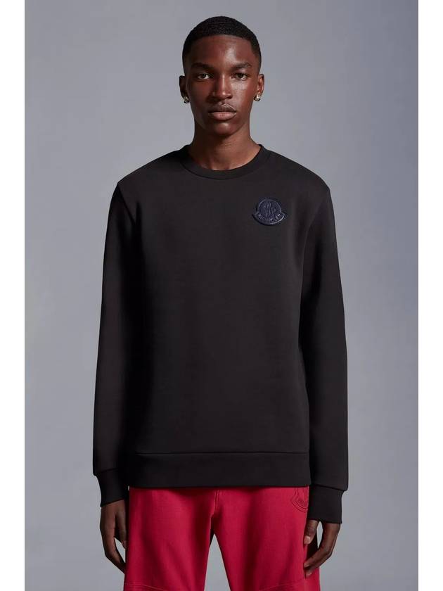 Men's Logo Crew Neck Cotton Fleece Sweatshirt Black - MONCLER - BALAAN 4