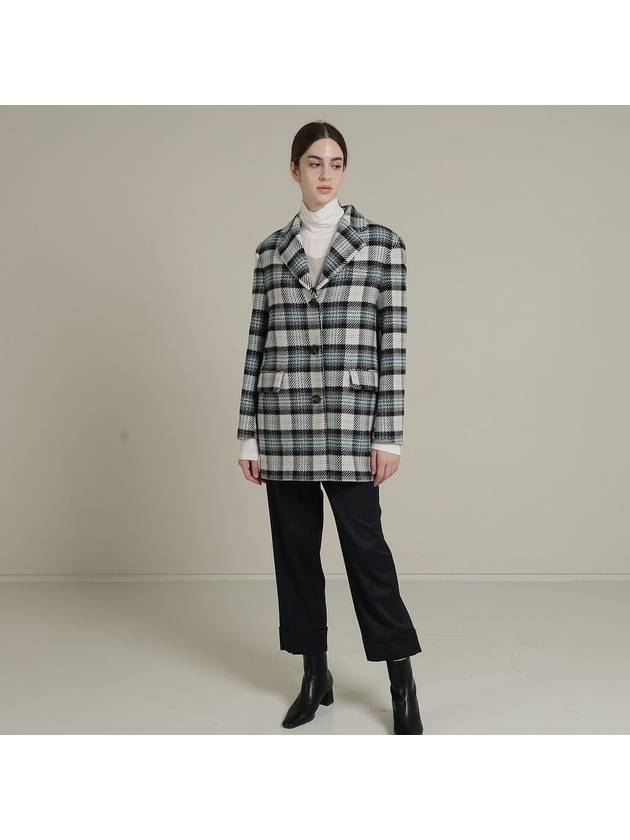 Superfine Wool Check Midi Single Coat Blue - RS9SEOUL - BALAAN 2