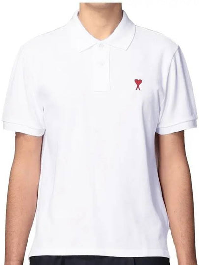 Heart Logo Polo Shirt White - AMI - BALAAN 2