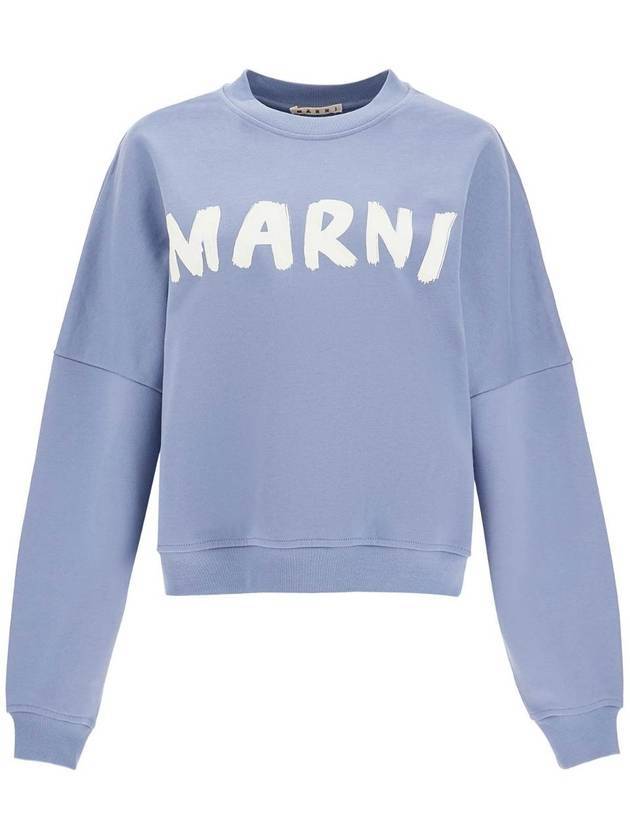 Logo Print Cotton Sweatshirt Light Blue - MARNI - BALAAN 1