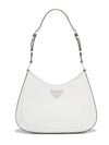 Cleo Brushed Triangle Logo Shoulder Bag White - PRADA - BALAAN.
