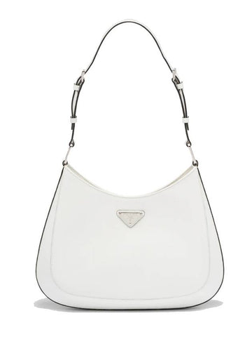 Cleo Brushed Triangle Logo Shoulder Bag White - PRADA - BALAAN.