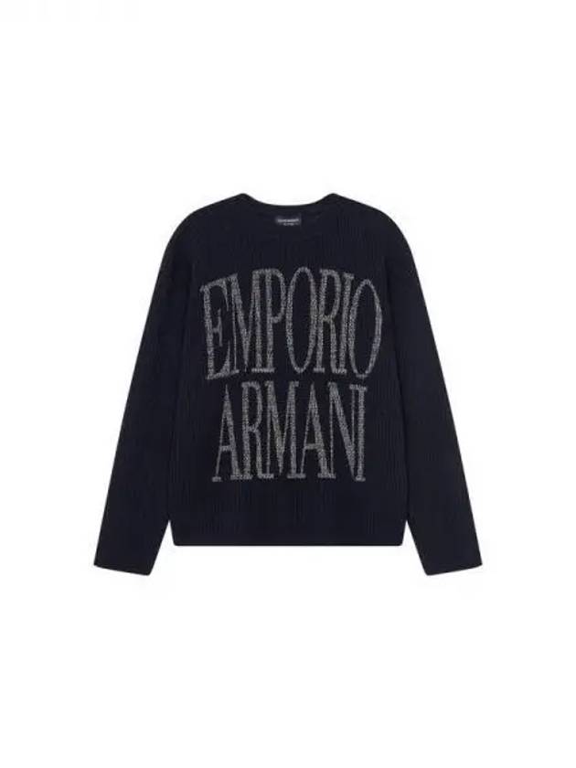 Women s Big Logo Chunky Ribbed Knit Navy 271478 - EMPORIO ARMANI - BALAAN 1