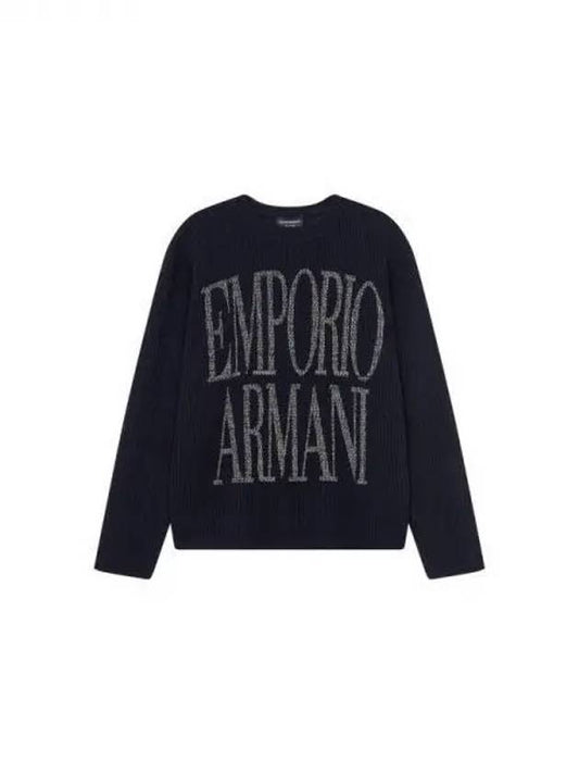 Women s Big Logo Chunky Ribbed Knit Navy 271478 - EMPORIO ARMANI - BALAAN 1