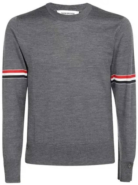 Merino Striped Crew Neck Knit Top Grey - THOM BROWNE - BALAAN 2