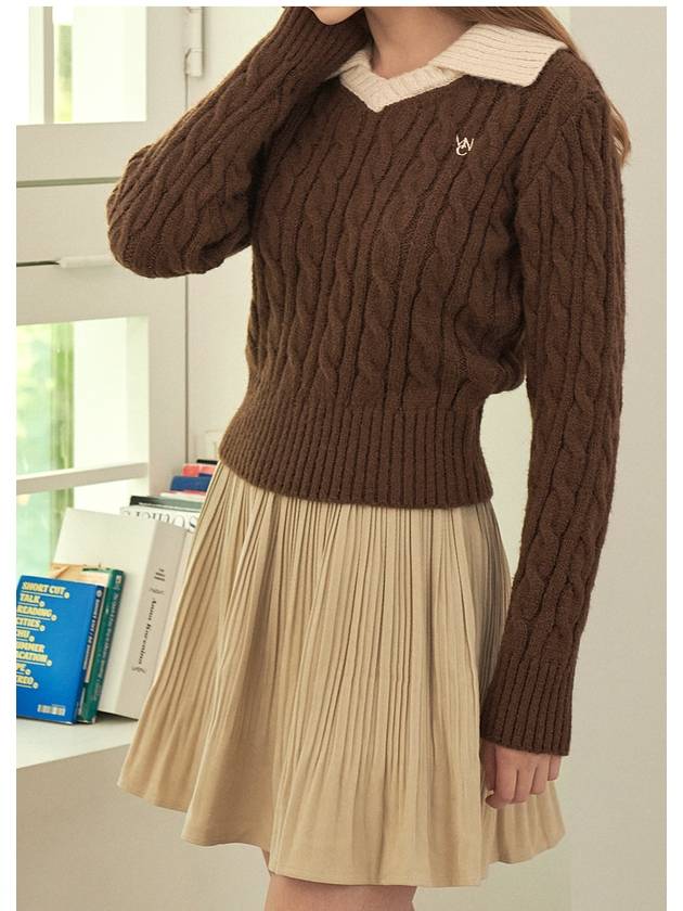 Women's Fluffy Open Collar Knit Top Brown - MICANE - BALAAN 3