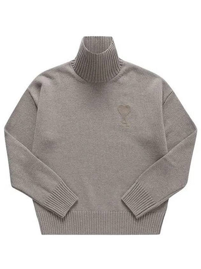 Logo Embroid Knit Turtleneck Beige - AMI - BALAAN 2