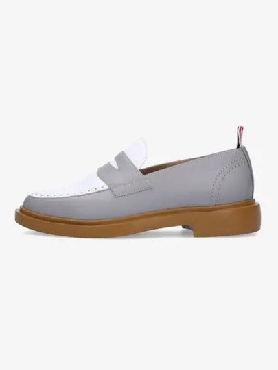 Vitello Calf Leather Penny Loafers White Grey - THOM BROWNE - BALAAN 2