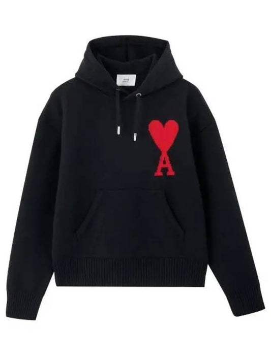 Big Heart Logo Wool Hoodie Black - AMI - BALAAN 2