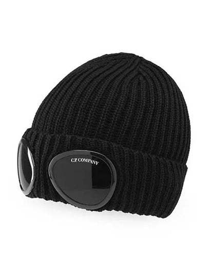 Goggle Detail Ribbed Beanie Black - CP COMPANY - BALAAN 2