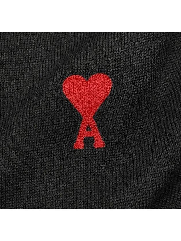 Red Heart Logo Merino Wool Cardigan Black - AMI - BALAAN 5