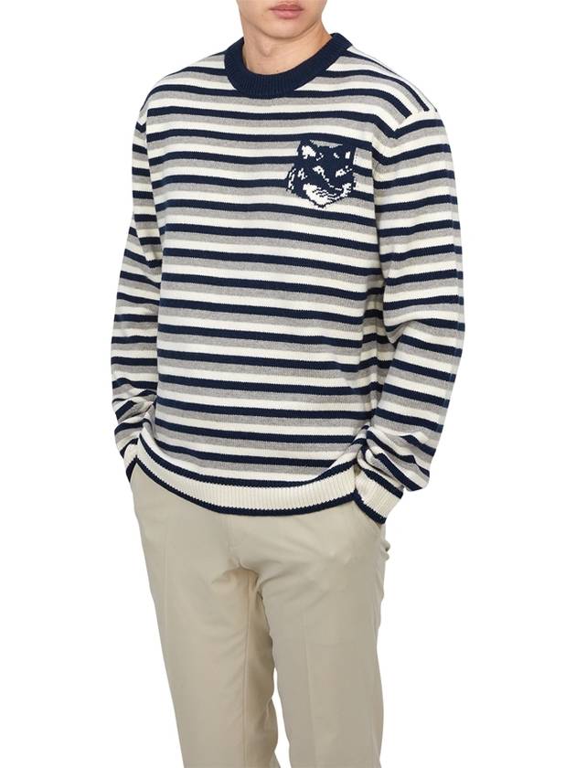 Fox Head Intarsia Striped Comfort Knit Top White Navy - MAISON KITSUNE - BALAAN 5