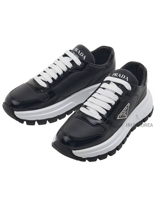 Spazzolato Logo Low Top Sneakers Black White - PRADA - BALAAN 2