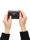 Saffiano Triangle Logo Flap Half Wallet Black - PRADA - BALAAN 5